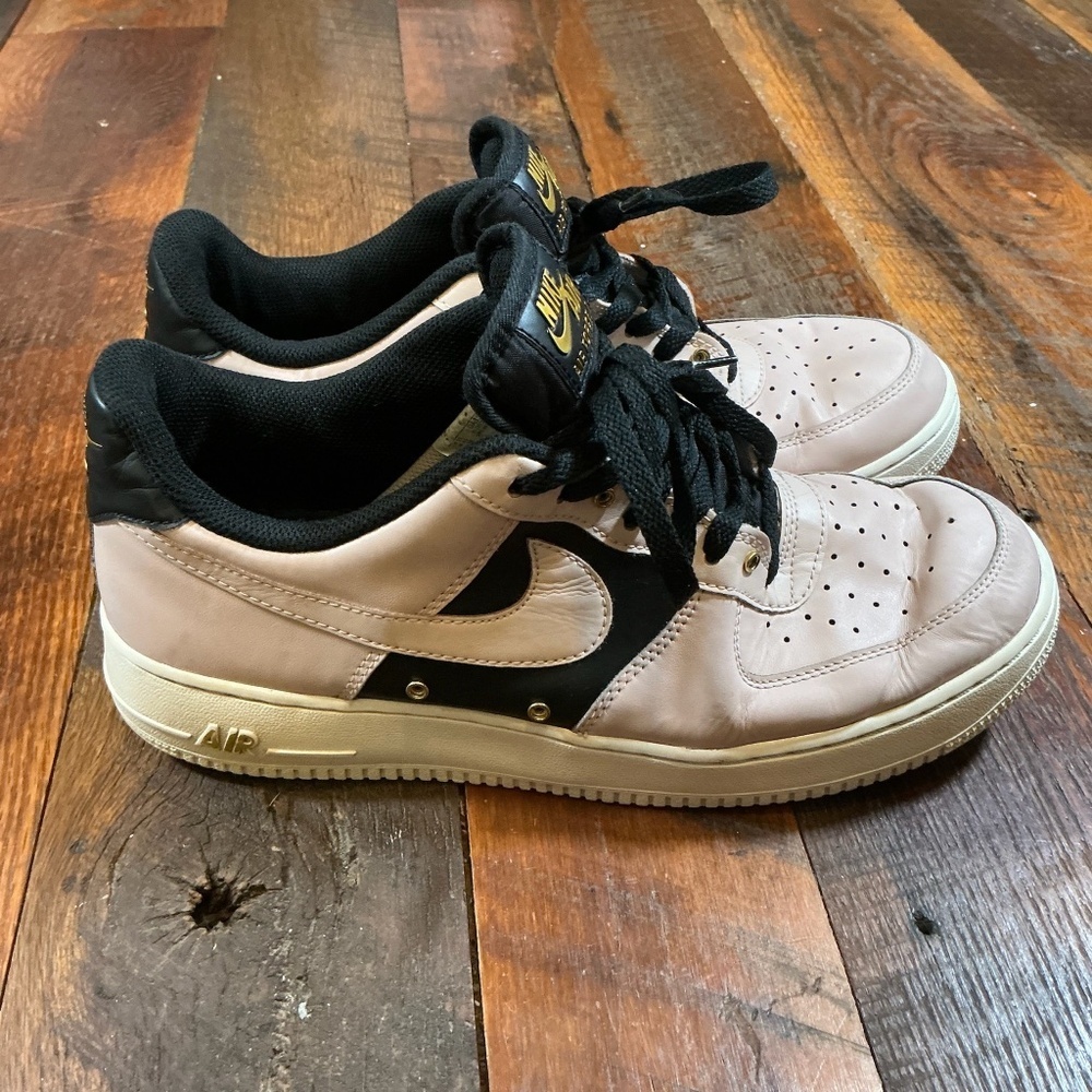 Nike Air Force 1 Low Black Gold Pink Leather Sneakers size 11